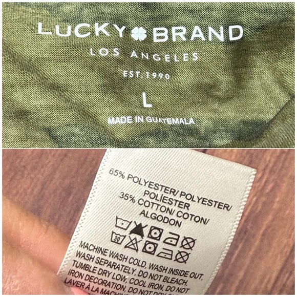 Lucky Brand Size Large Green and Black Camouflage Tee Short Sleeve - Picture 10 of 11